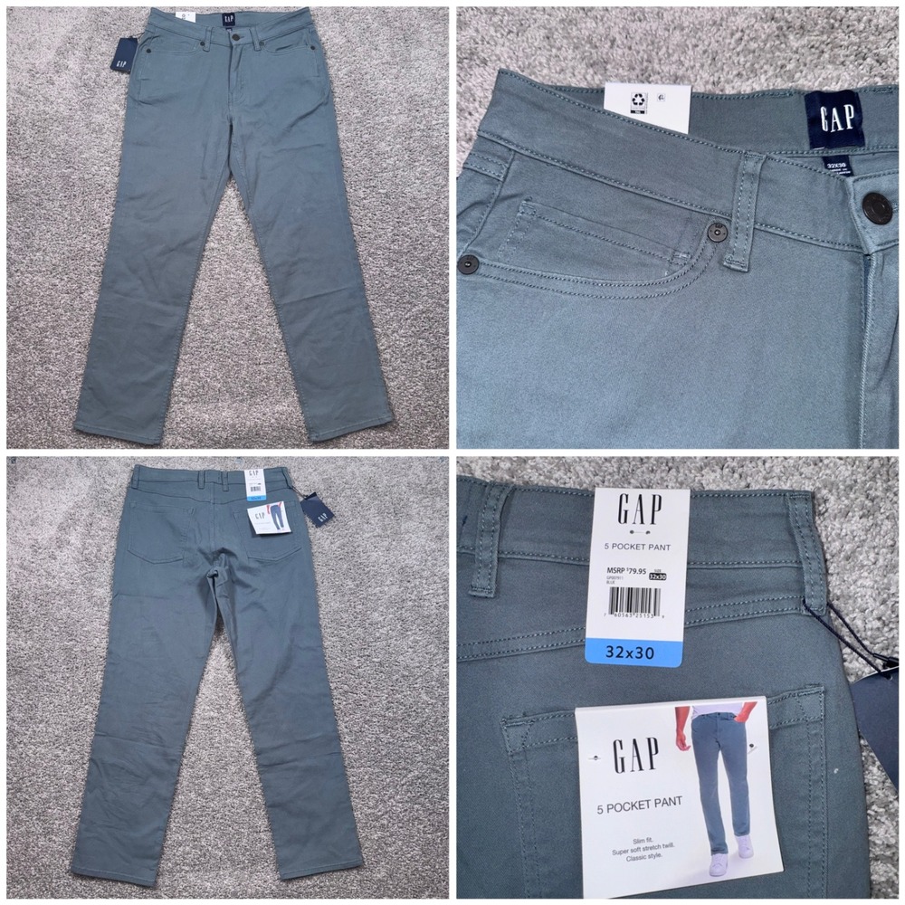 Gap 5 Pocket Pant Mens Slim Fit Stretch Twill Blue 32x30 NEW